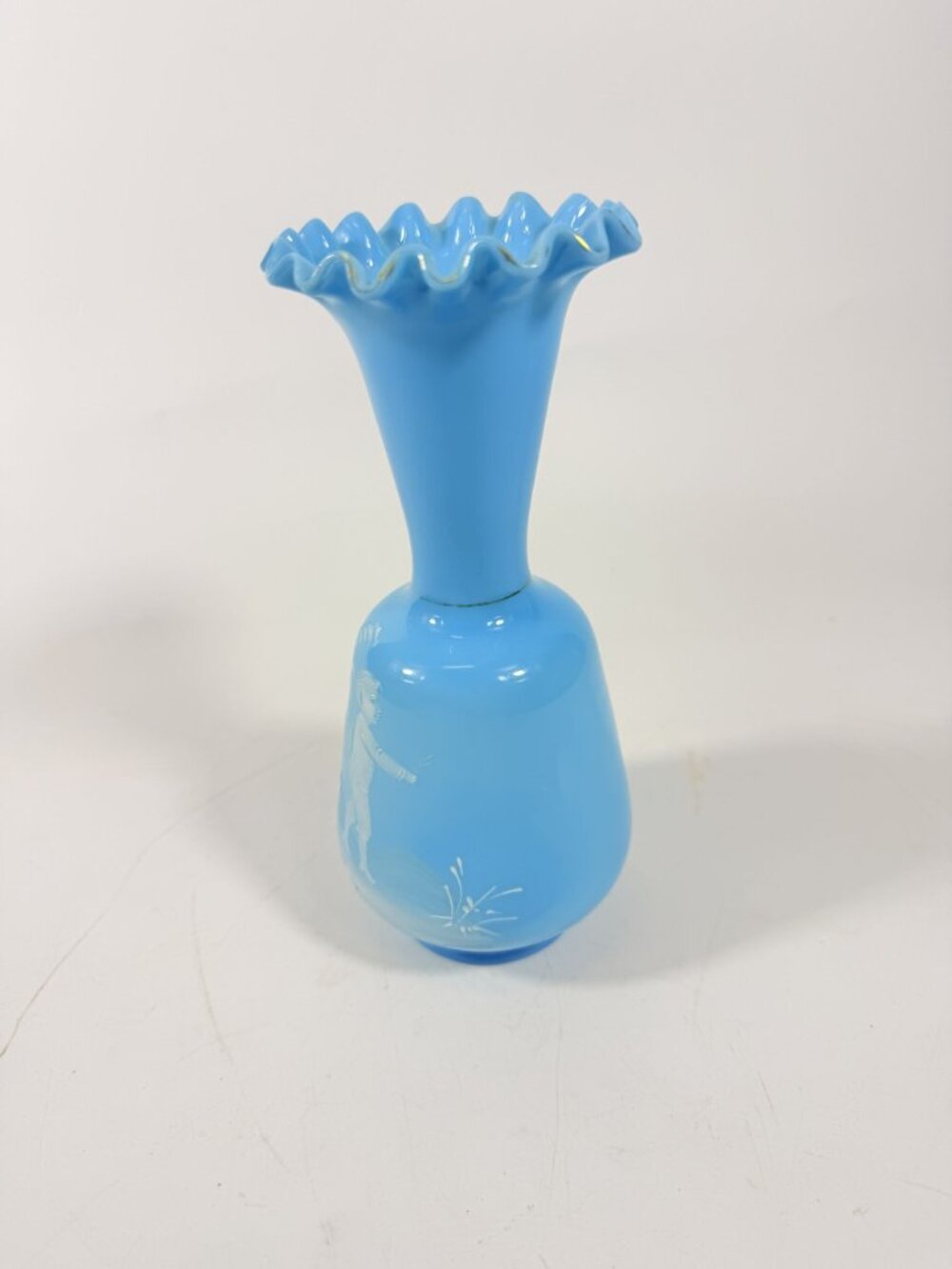 Glass Vase Mary Gregory White Enameled Silhouette Boy Westmorland Hand Painted V - Picture 14 of 16